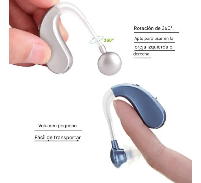 Amplificador Auditivo Retroauricular Recargable USB con Reducción de Ruido