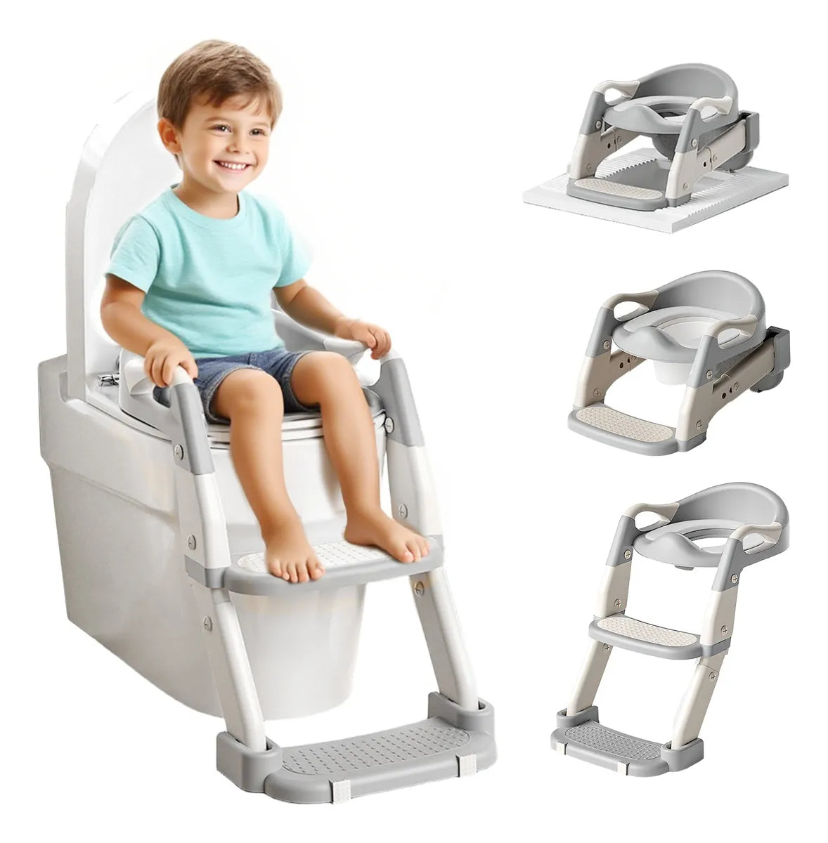 Asiento Entrenador Con Escalera Ajustable Bebe Color Gris