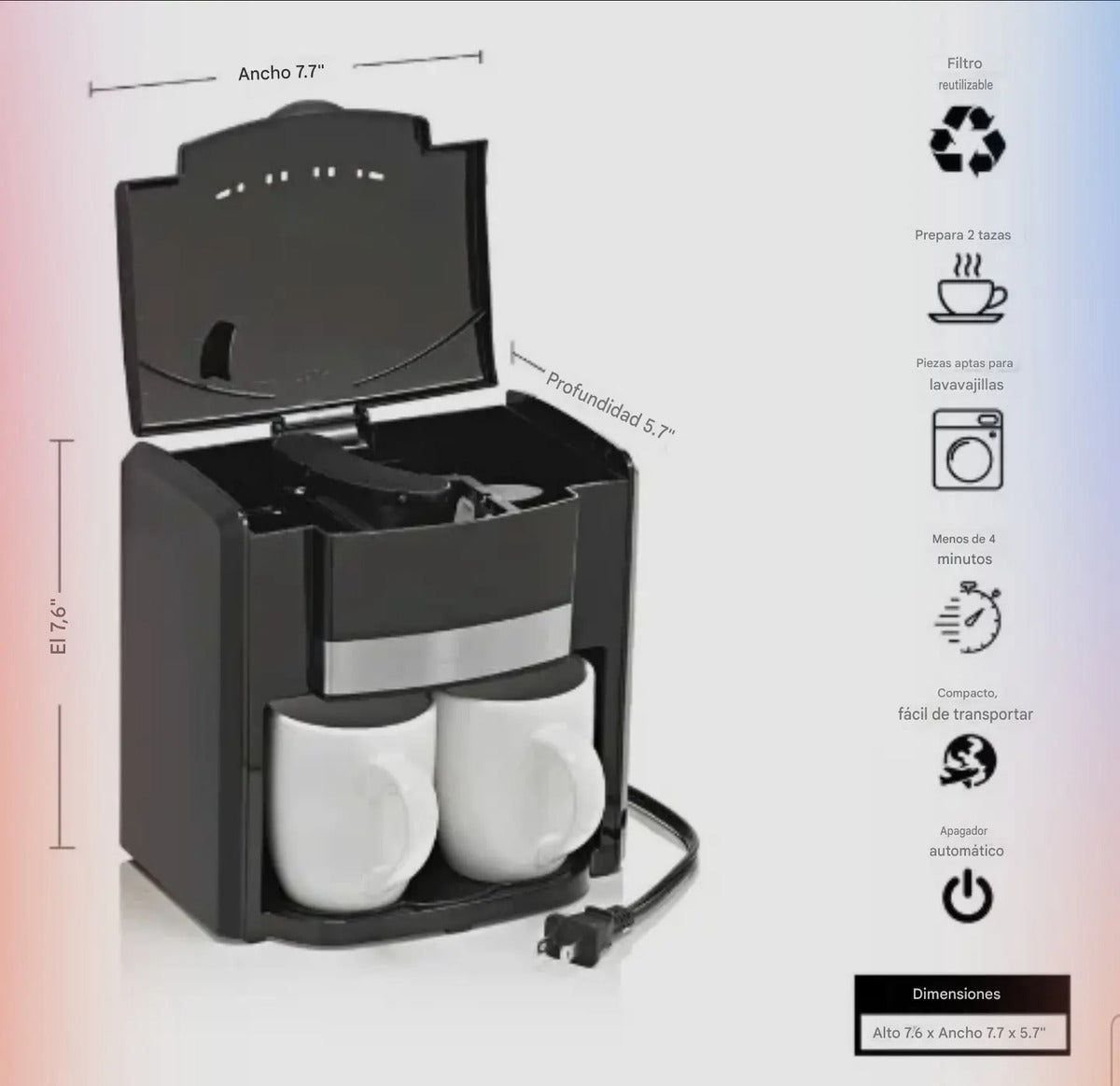 Cafetera de Filtro Reutilizable 2 Tazas | 150ml | Compacta
