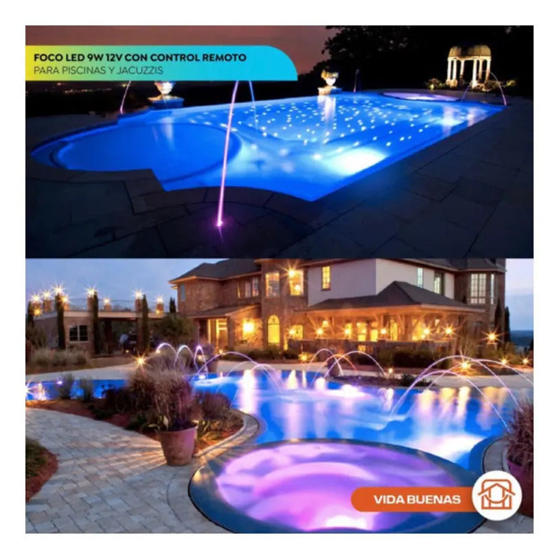 Foco Piscina 9w Mando A Distancia Lámpara Led Subacuática
