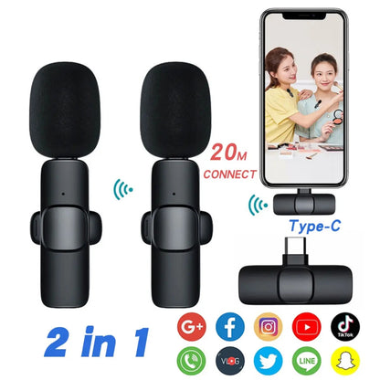 Kit Micrófono Inalámbrico Solapa Doble Type-C 20m 6h