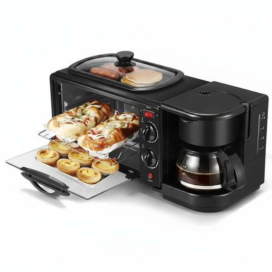 Estación de Desayuno 3 en 1 | Horno, Sartén y Cafetera 600ml