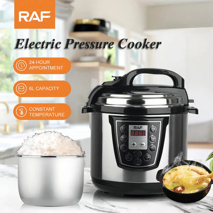 Olla a Presión Eléctrica 6L 1000W | Multifunción Digital RAF R-177 Plateada