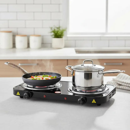 Cocinilla Eléctrica 2 Platos Espiral 2000W | Portátil | Negro