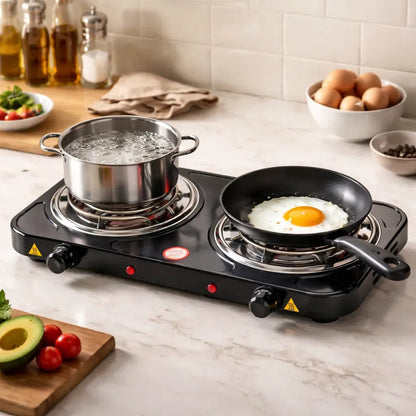 Cocinilla Eléctrica 2 Platos Espiral 2000W | Portátil | Negro