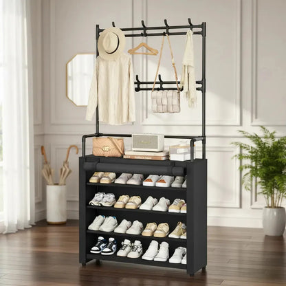 Organizador de Zapatos con Perchero 5 Niveles Negro