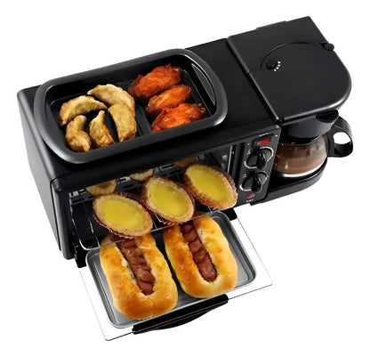 Estación de Desayuno 3 en 1 | Horno, Sartén y Cafetera 600ml