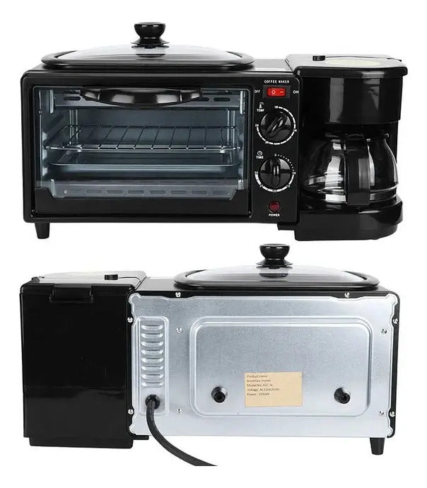 Estación de Desayuno 3 en 1 | Horno, Sartén y Cafetera 600ml
