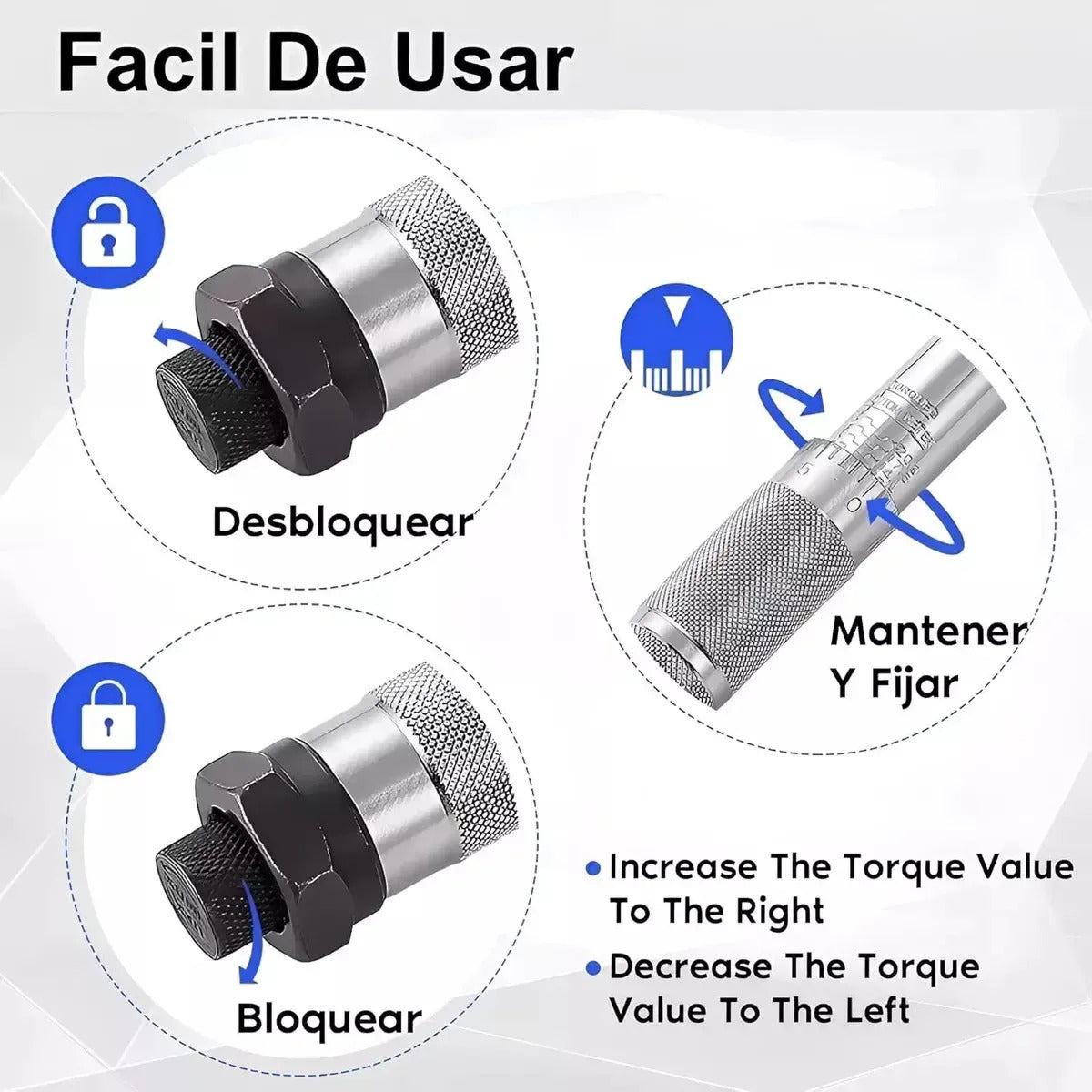 Torquímetro 1/2" 28-210 Nm Llave Dinamométrica Profesional 5 Piezas
