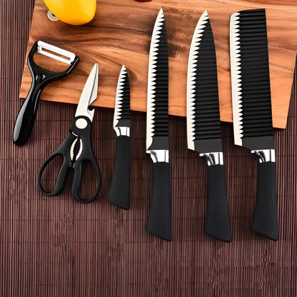 Set de 6 Cuchillos de Cocina en Acero Inoxidable con Mango Negro