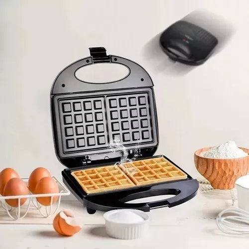 Wafflera Eléctrica Antiadherente 750W – Waffles y Sándwiches en Minutos