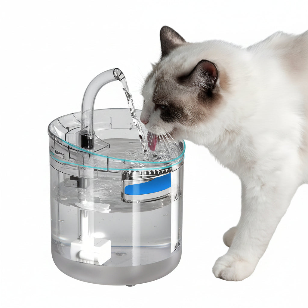 Bebedero Fuente para Mascotas 1.8L | Filtro 4 Capas Transparente