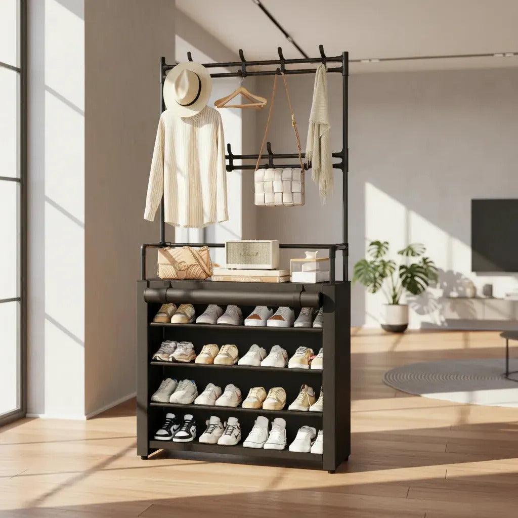 Organizador de Zapatos con Perchero 5 Niveles Negro