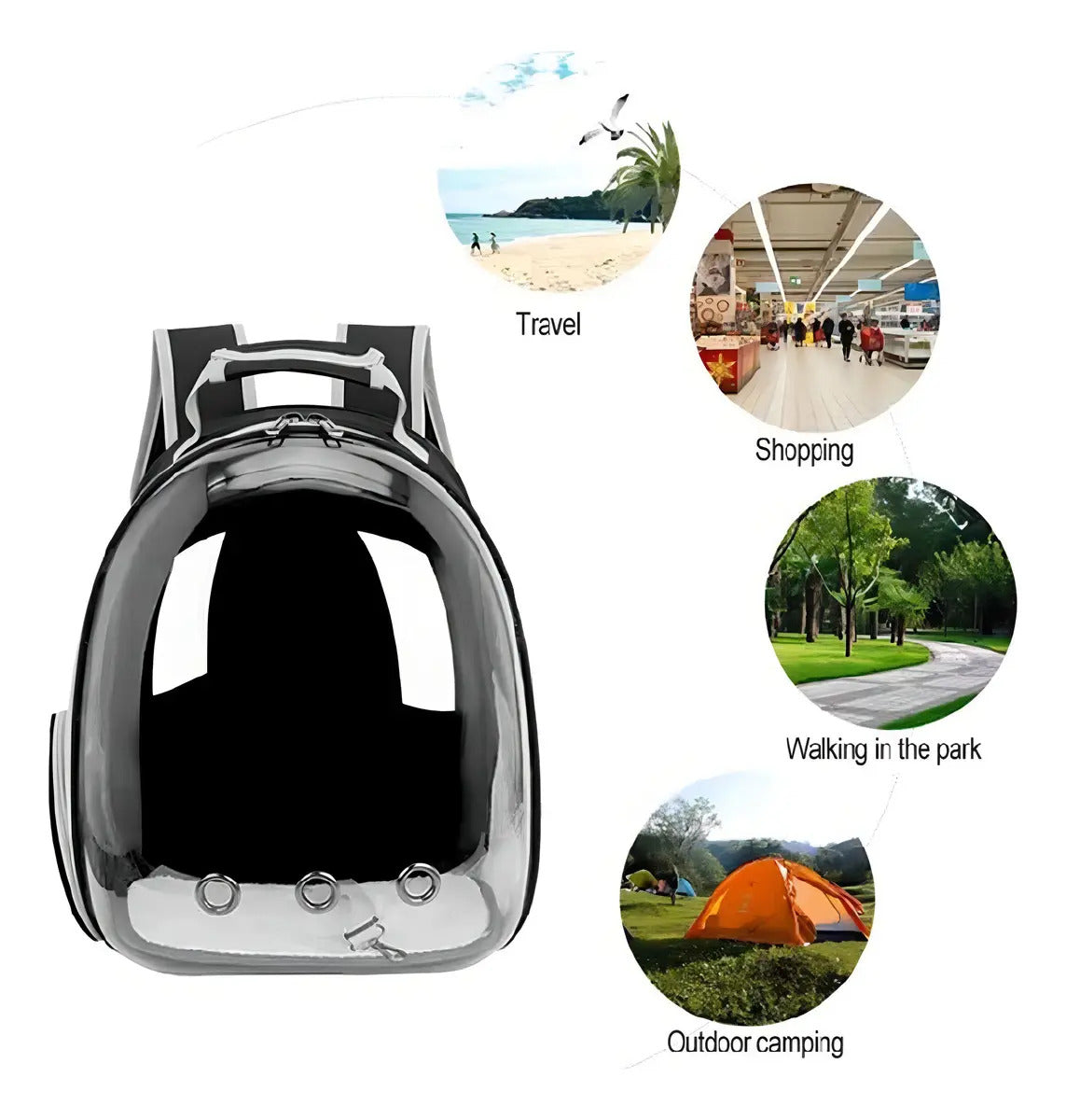 Mochila Transportadora Transparente para Mascotas – Ventilada, Negro