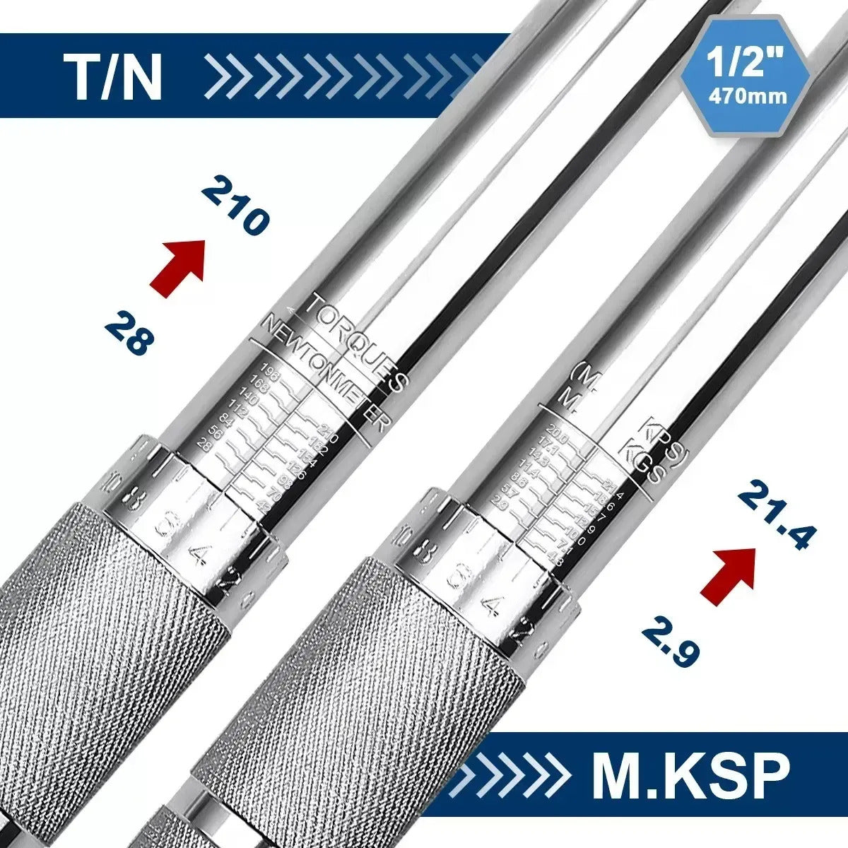 Torquímetro 1/2" 28-210 Nm Llave Dinamométrica Profesional 5 Piezas
