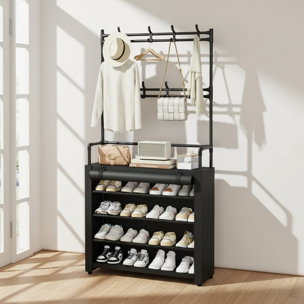 Organizador de Zapatos con Perchero 5 Niveles Negro