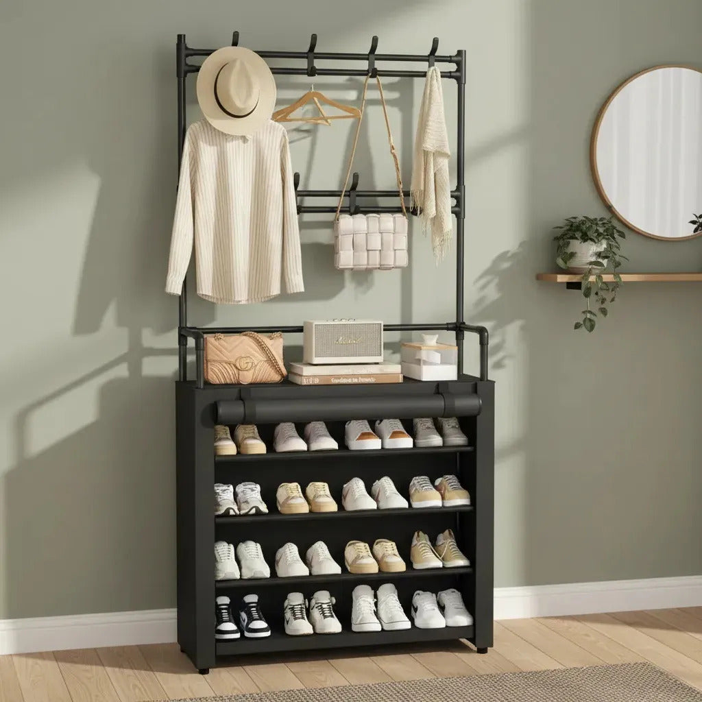 Organizador de Zapatos con Perchero 5 Niveles Negro