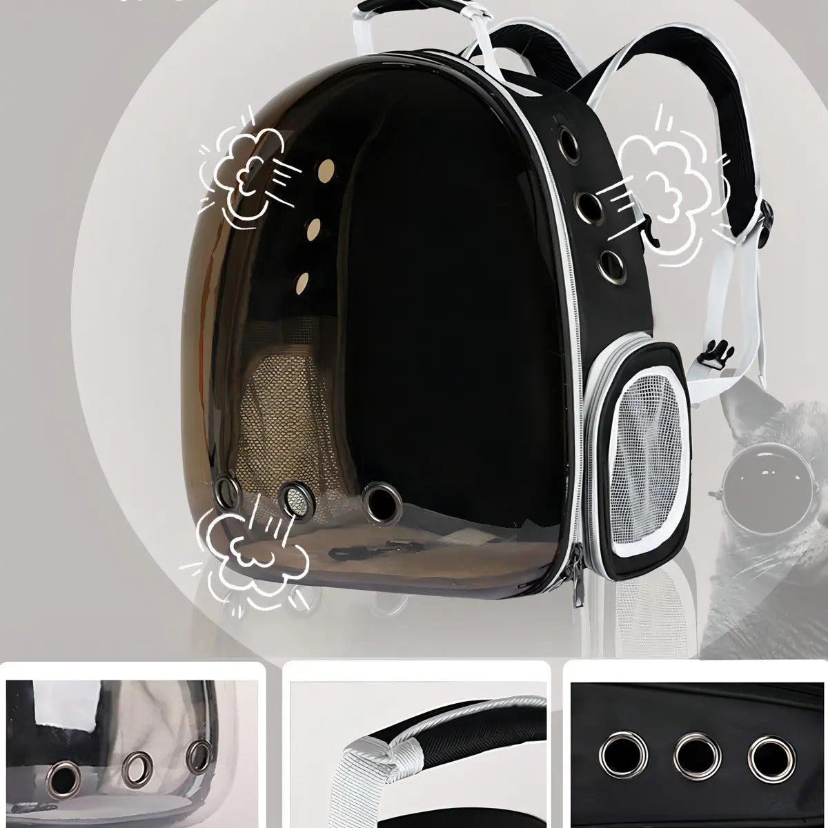 Mochila Transportadora Transparente para Mascotas – Ventilada, Negro