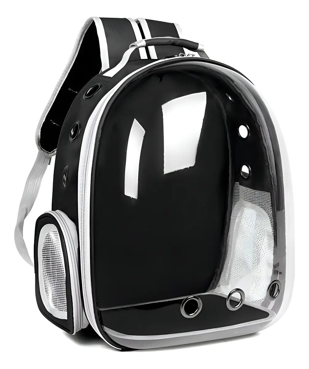 Mochila Transportadora Transparente para Mascotas – Ventilada, Negro