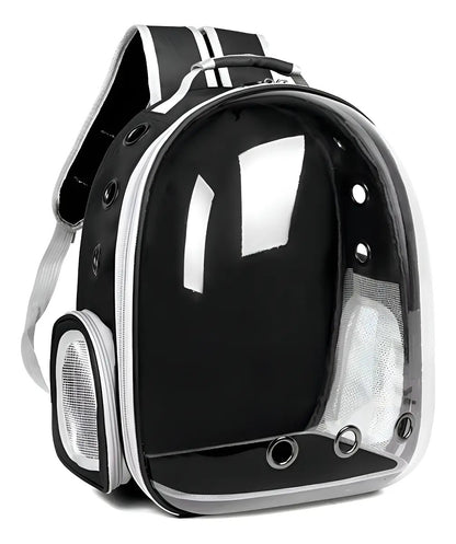 Mochila Transportadora Transparente para Mascotas – Ventilada, Negro