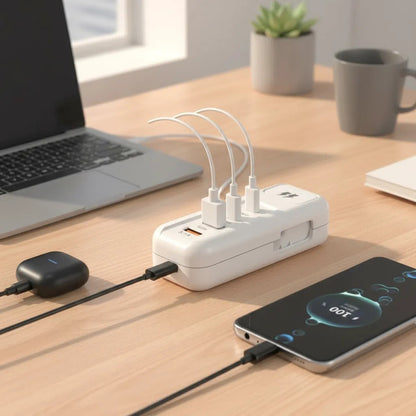 Cargador 140W 4 Puertos USB-C y USB-A Carga Rápida Android iOS