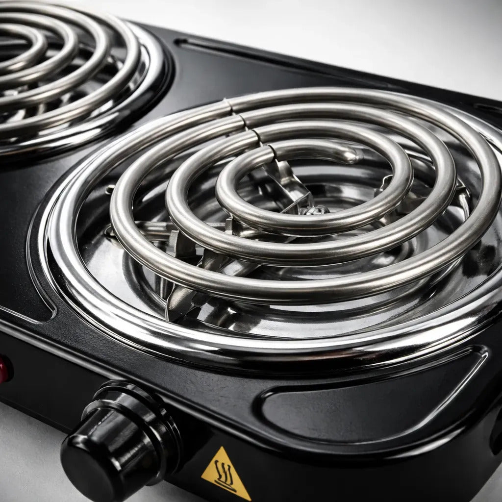 Cocinilla Eléctrica 2 Platos Espiral 2000W | Portátil | Negro