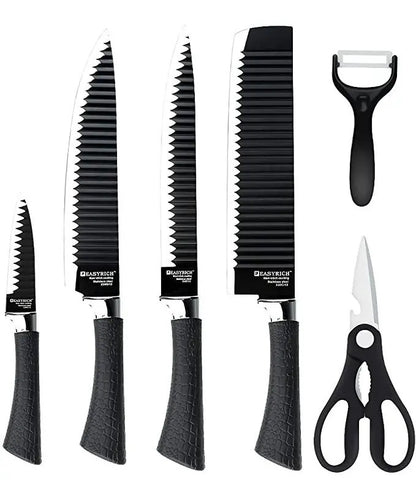 Set de 6 Cuchillos de Cocina en Acero Inoxidable con Mango Negro