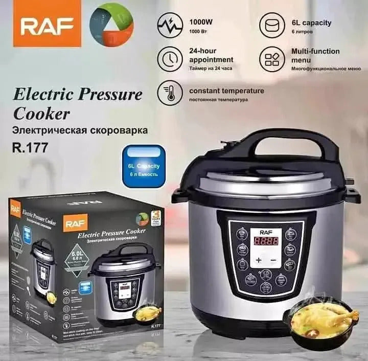 Olla a Presión Eléctrica 6L 1000W | Multifunción Digital RAF R-177 Plateada