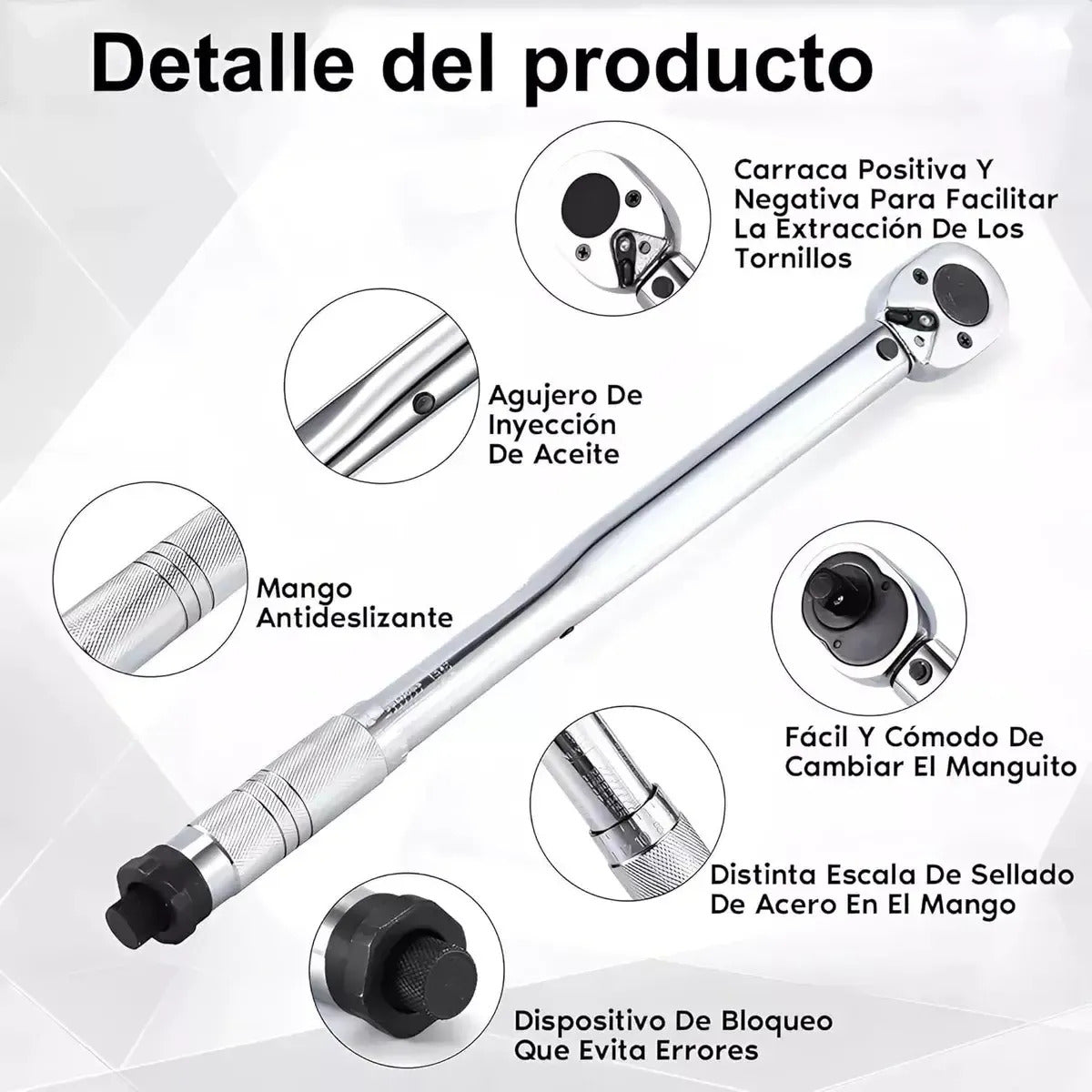 Torquímetro 1/2" 28-210 Nm Llave Dinamométrica Profesional 5 Piezas
