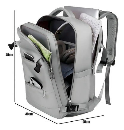 Mochila de Viaje Expandible 45L Impermeable Puerto USB Antirrobo