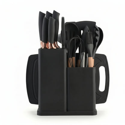 Kit de Utensilios de Cocina Silicona 19 Piezas – Mango Madera, No Raya Antiadherente