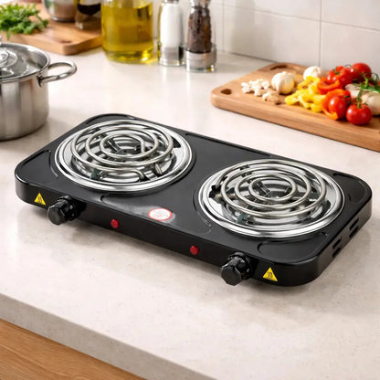 Cocinilla Eléctrica 2 Platos Espiral 2000W | Portátil | Negro