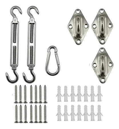Kit Anclaje Toldo Vela Acero Inoxidable 304 con Ganchos y Tensores