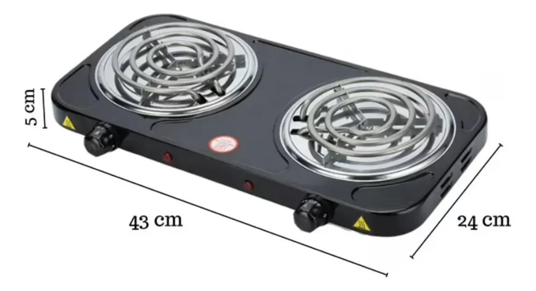 Cocinilla Eléctrica 2 Platos Espiral 2000W | Portátil | Negro