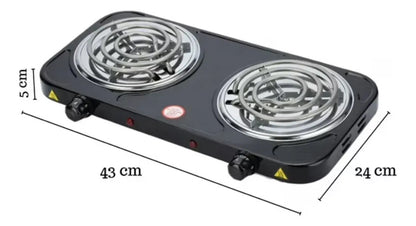 Cocinilla Eléctrica 2 Platos Espiral 2000W | Portátil | Negro