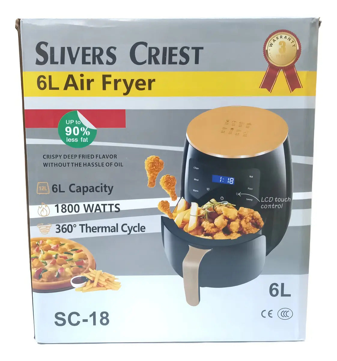 Freidora de Aire Digital 6L 2400W | Sin Aceite Silver Crest Negro
