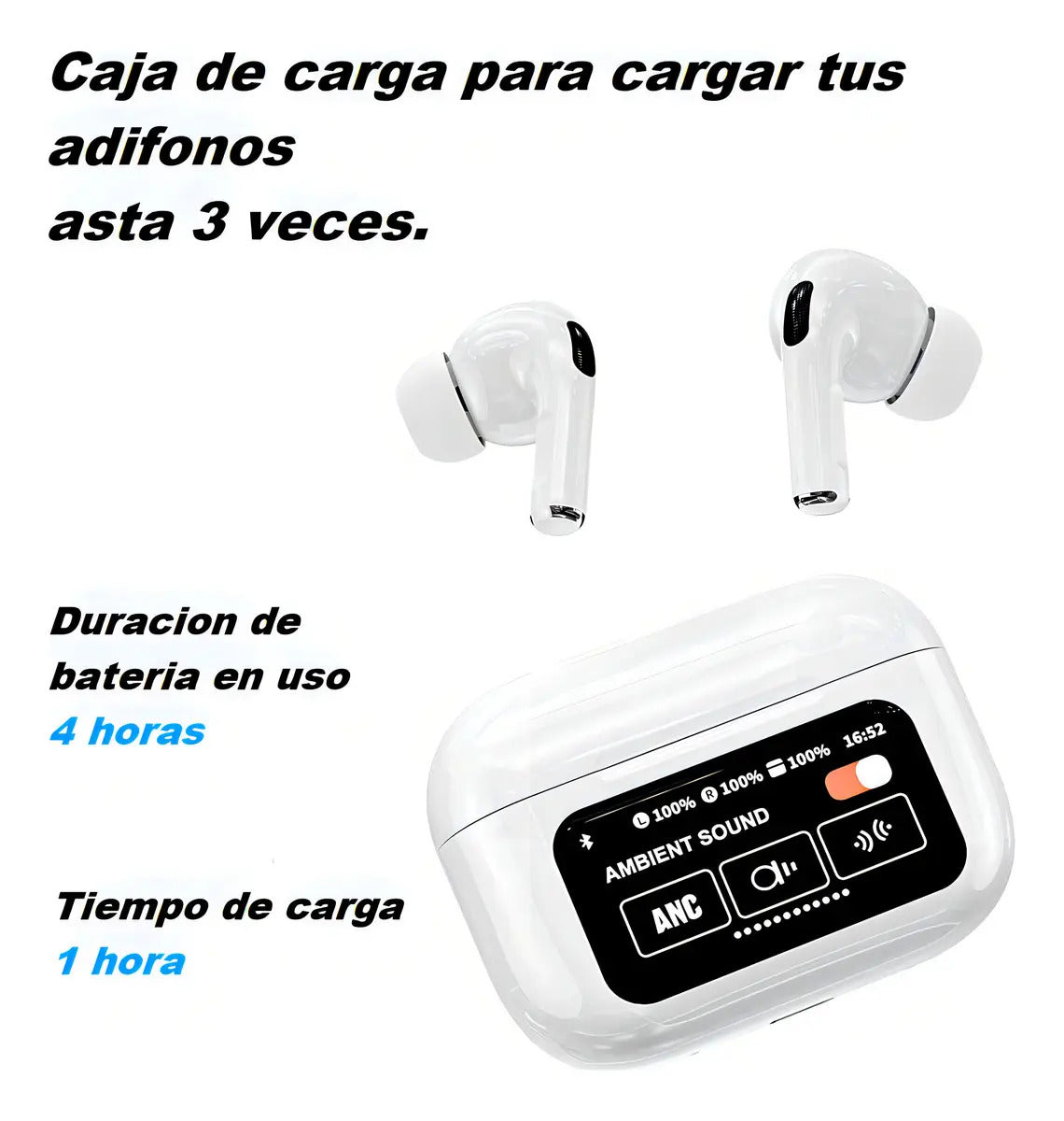 Audífonos Bluetooth A9 Pro con Pantalla Táctil