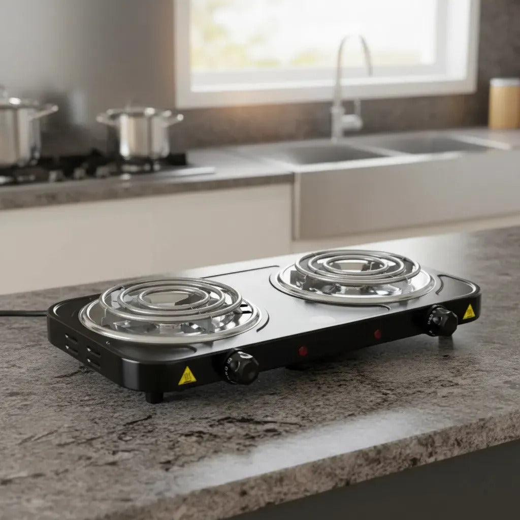 Cocinilla Eléctrica 2 Platos Espiral 2000W | Portátil | Negro