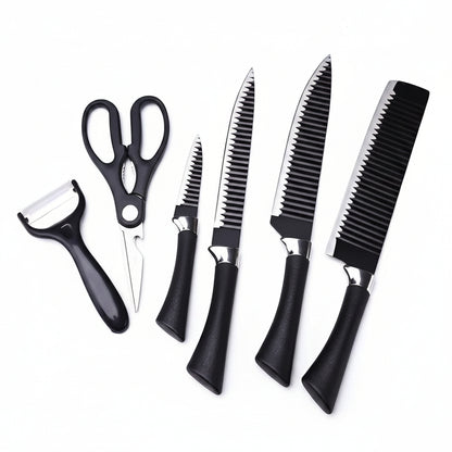 Set de 6 Cuchillos de Cocina en Acero Inoxidable con Mango Negro