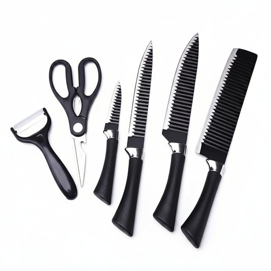 Set de 6 Cuchillos de Cocina en Acero Inoxidable con Mango Negro