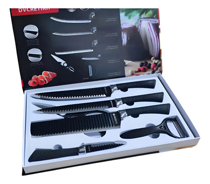 Set de 6 Cuchillos de Cocina en Acero Inoxidable con Mango Negro