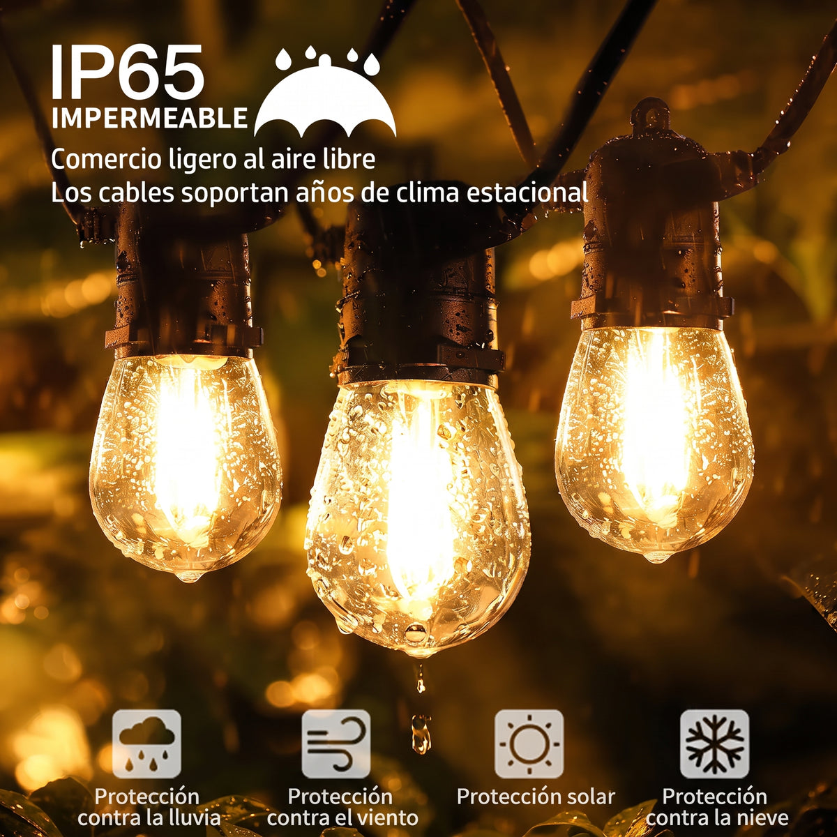 Guirnalda LED Solar 10 Metros | 10 Ampolletas Vintage | Interior y Exterior