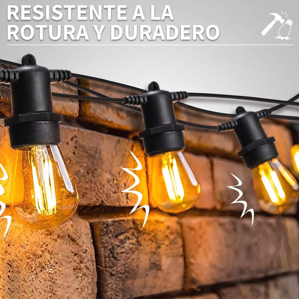 Guirnalda LED Solar 10 Metros | 10 Ampolletas Vintage | Interior y Exterior
