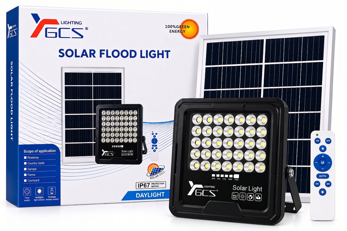 Foco Reflector Solar LED 1000W Exterior IP67 con Sensor y Control Remoto
