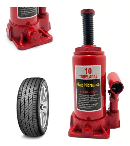 Gata Hidráulica Tipo Botella 10 Ton | Base Reforzada 385mm