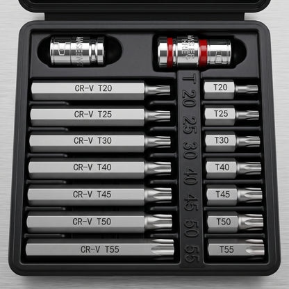 Juego de Dados y Puntas Torx-Allen 40 Piezas Acero Cromo Vanadio con Maletín