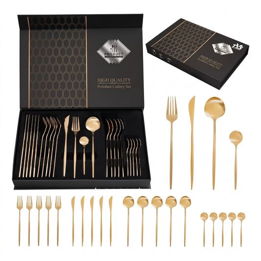 Set de Cubiertos Acero Inoxidable 24 Piezas – Lujo Color Dorado