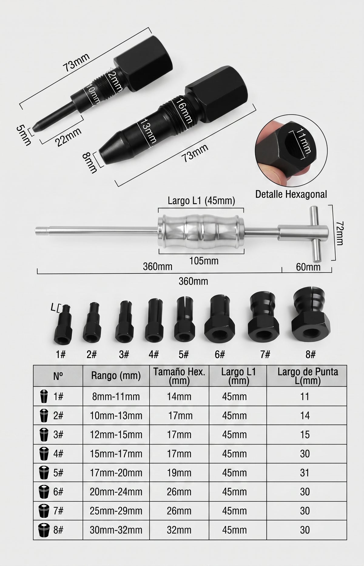 Kit Extractor Inyectores Diésel Universal 14 Piezas