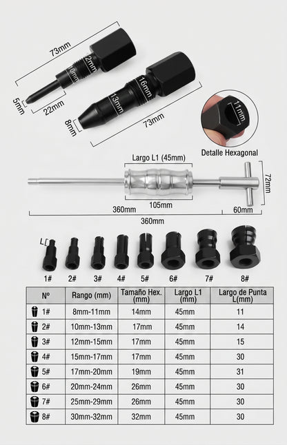 Kit Extractor Inyectores Diésel Universal 14 Piezas