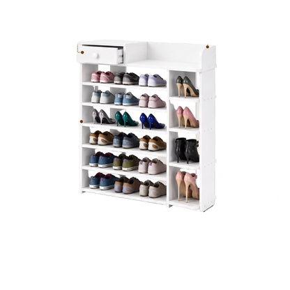 Zapatero Organizador Madera 8 Niveles con Cajón 100x24x106 cm